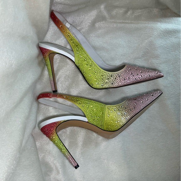 ⭐️🆕⭐️ Karl Lagerfeld “Chalina” Rhinestone Multi-Colored Ombré Slingback Pumps - Picture 6 of 10